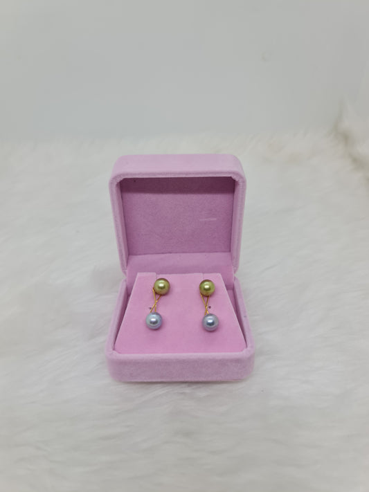 8.2mm Avocado Green South Sea Pearls Earrings mount in 14K Gold
