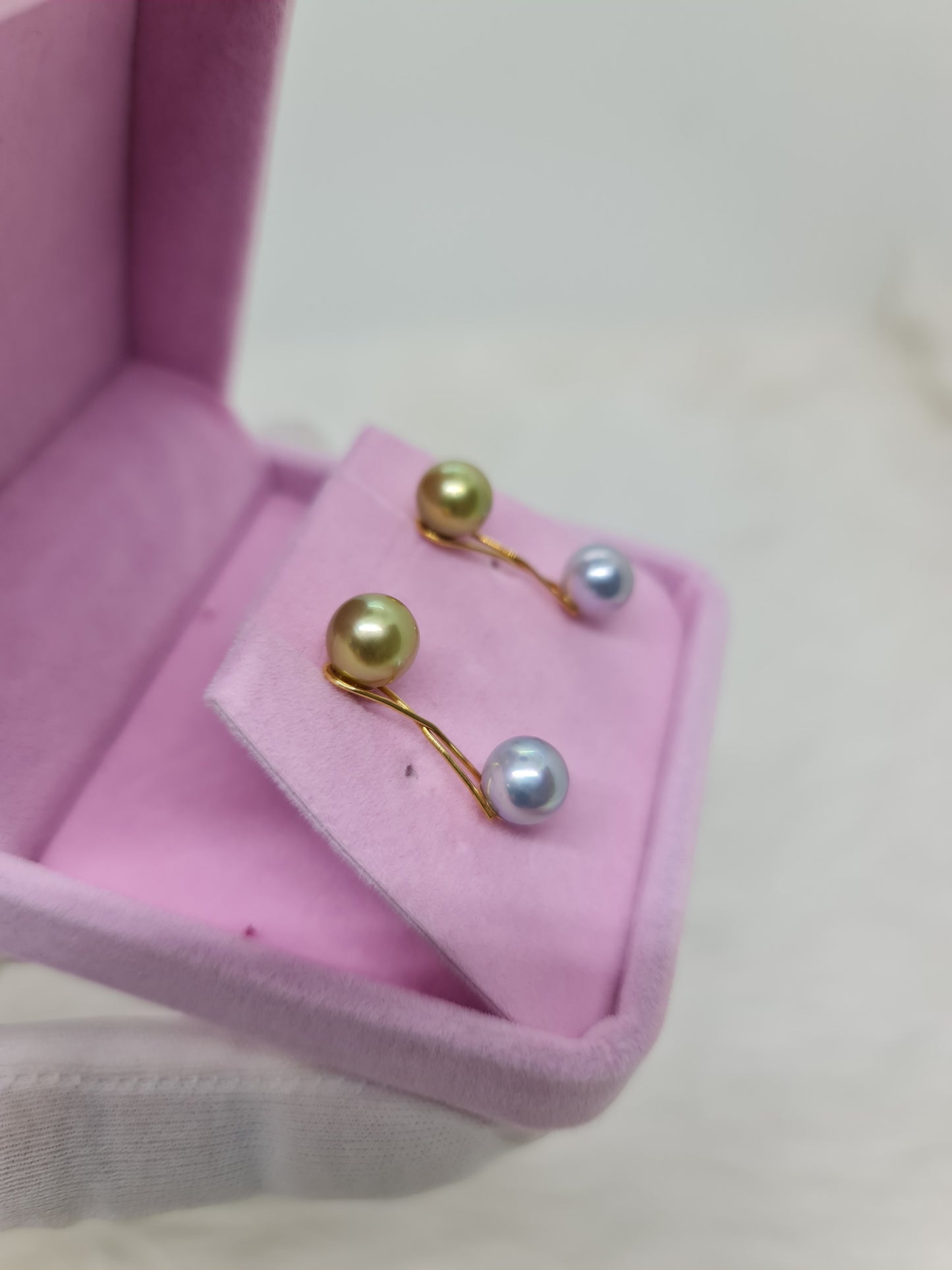 8.2mm Avocado Green South Sea Pearls Earrings mount in 14K Gold