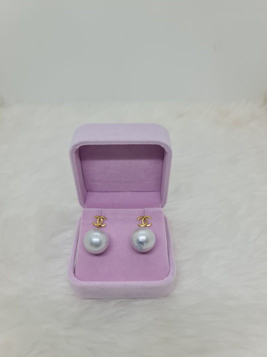 16.5mm Silver White South Sea Pearls Earrings mount in 14k Gold Big Pearls