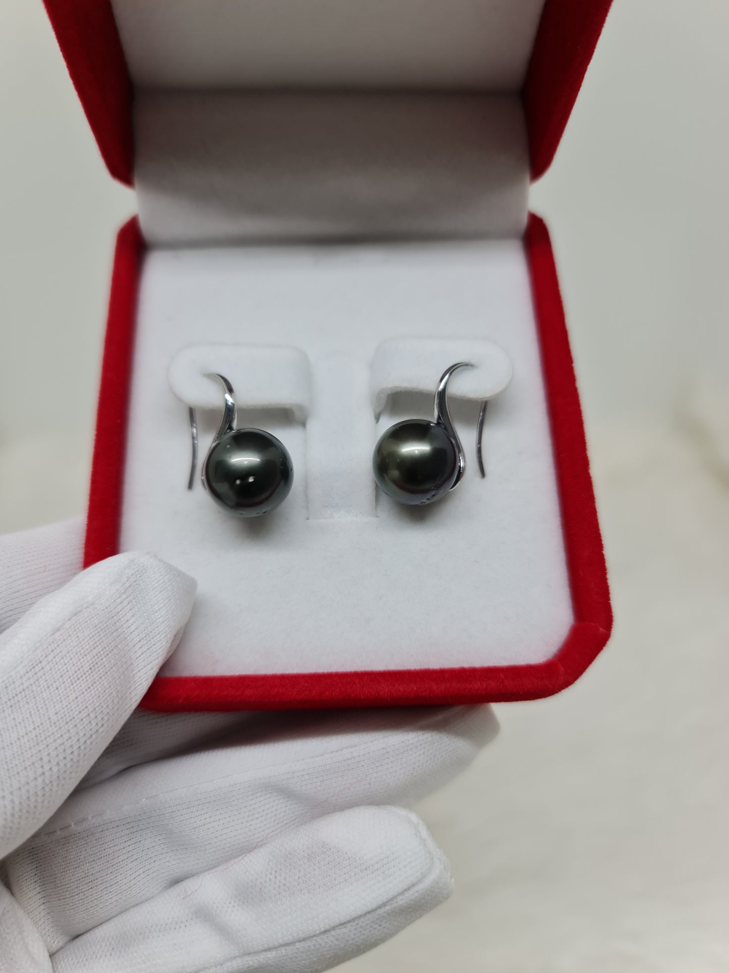 12mm - 12.3mm Tahitian Black South Sea Pearls Earrings 925 Silver