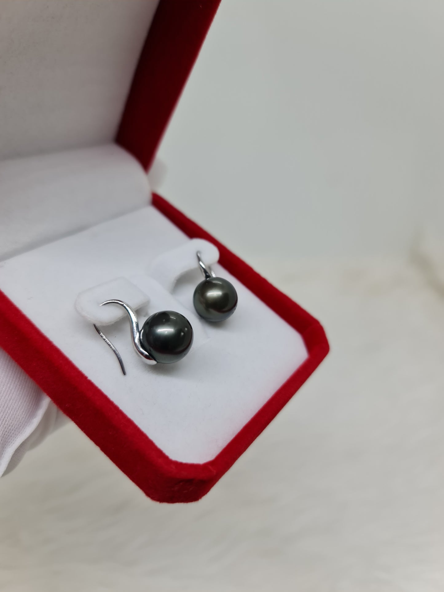 12mm - 12.3mm Tahitian Black South Sea Pearls Earrings 925 Silver