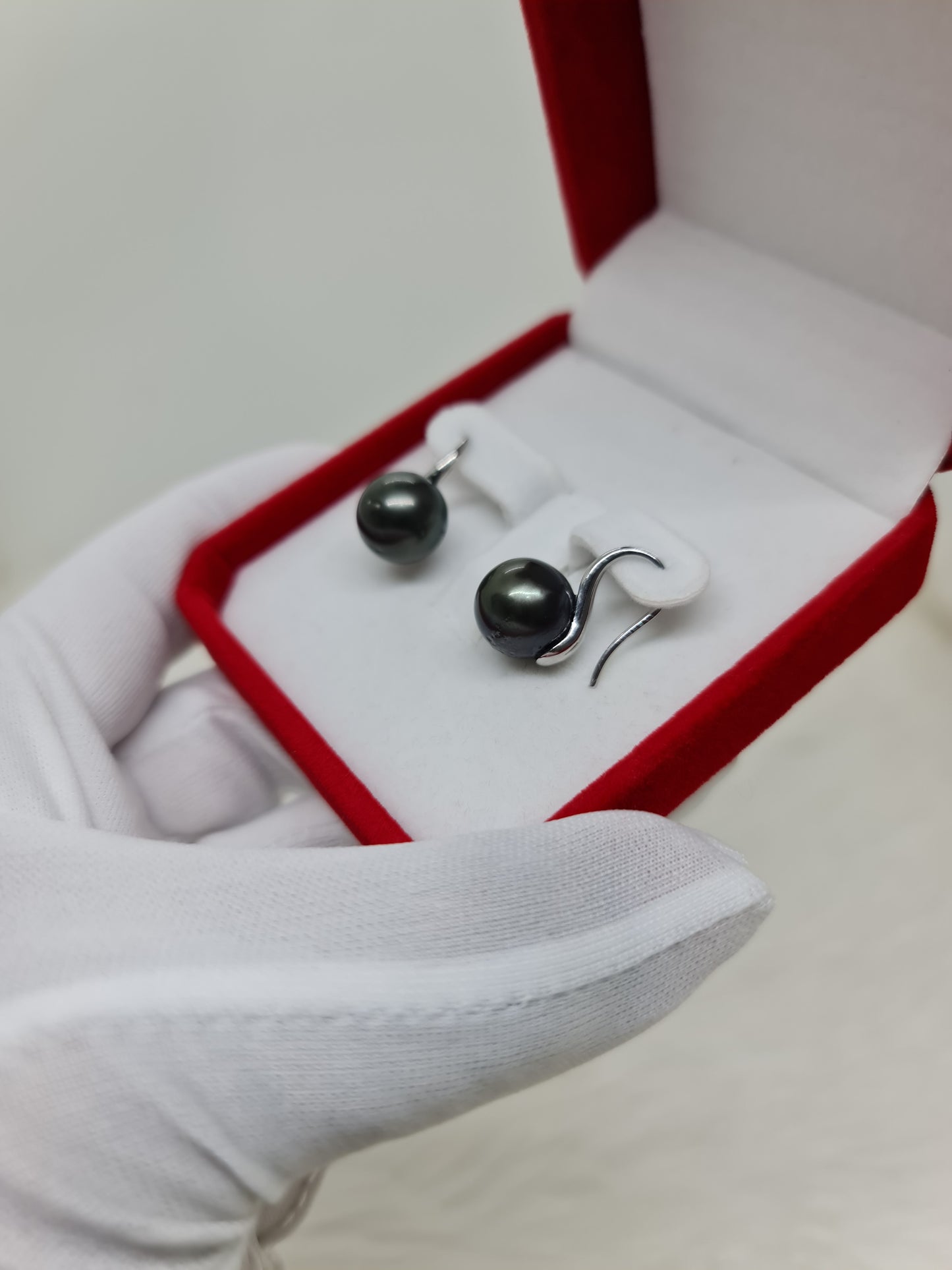 12mm - 12.3mm Tahitian Black South Sea Pearls Earrings 925 Silver