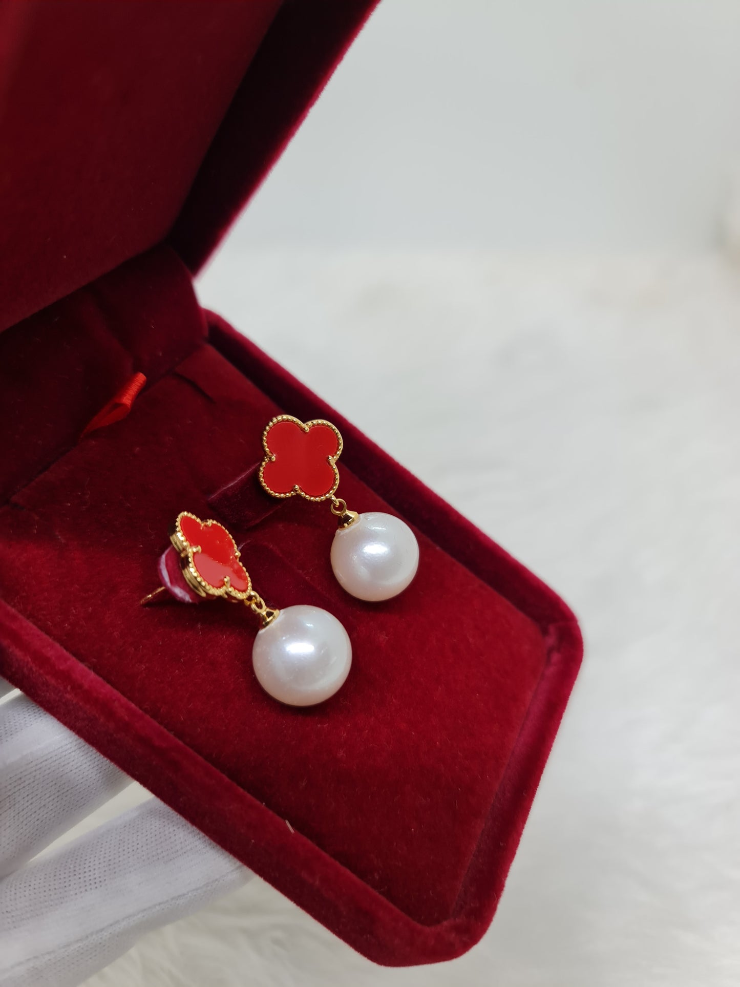 14.5mm - 14.7mm White South Sea Pearls Earrings Gold Plated