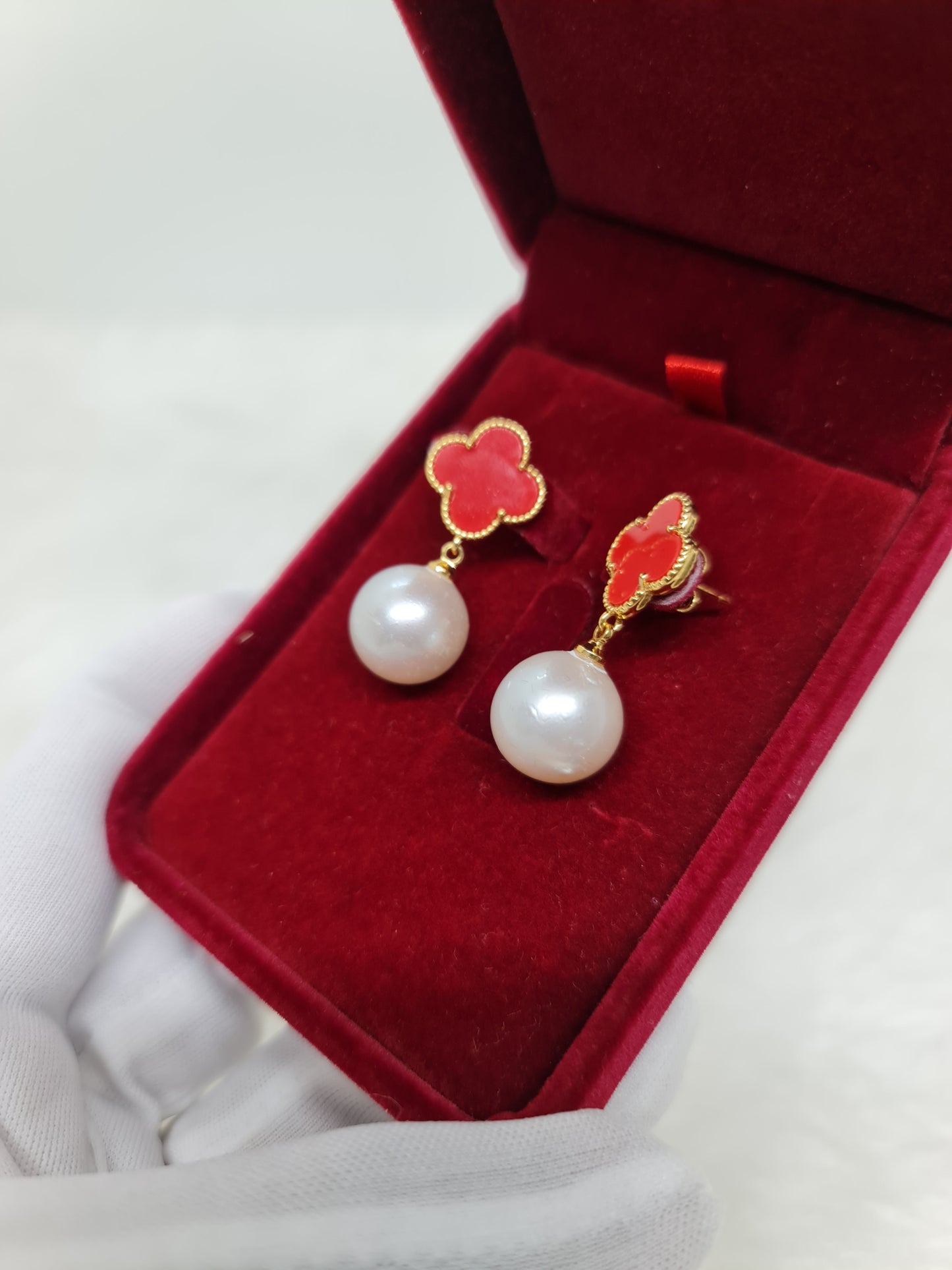 14.5mm - 14.7mm White South Sea Pearls Earrings Gold Plated