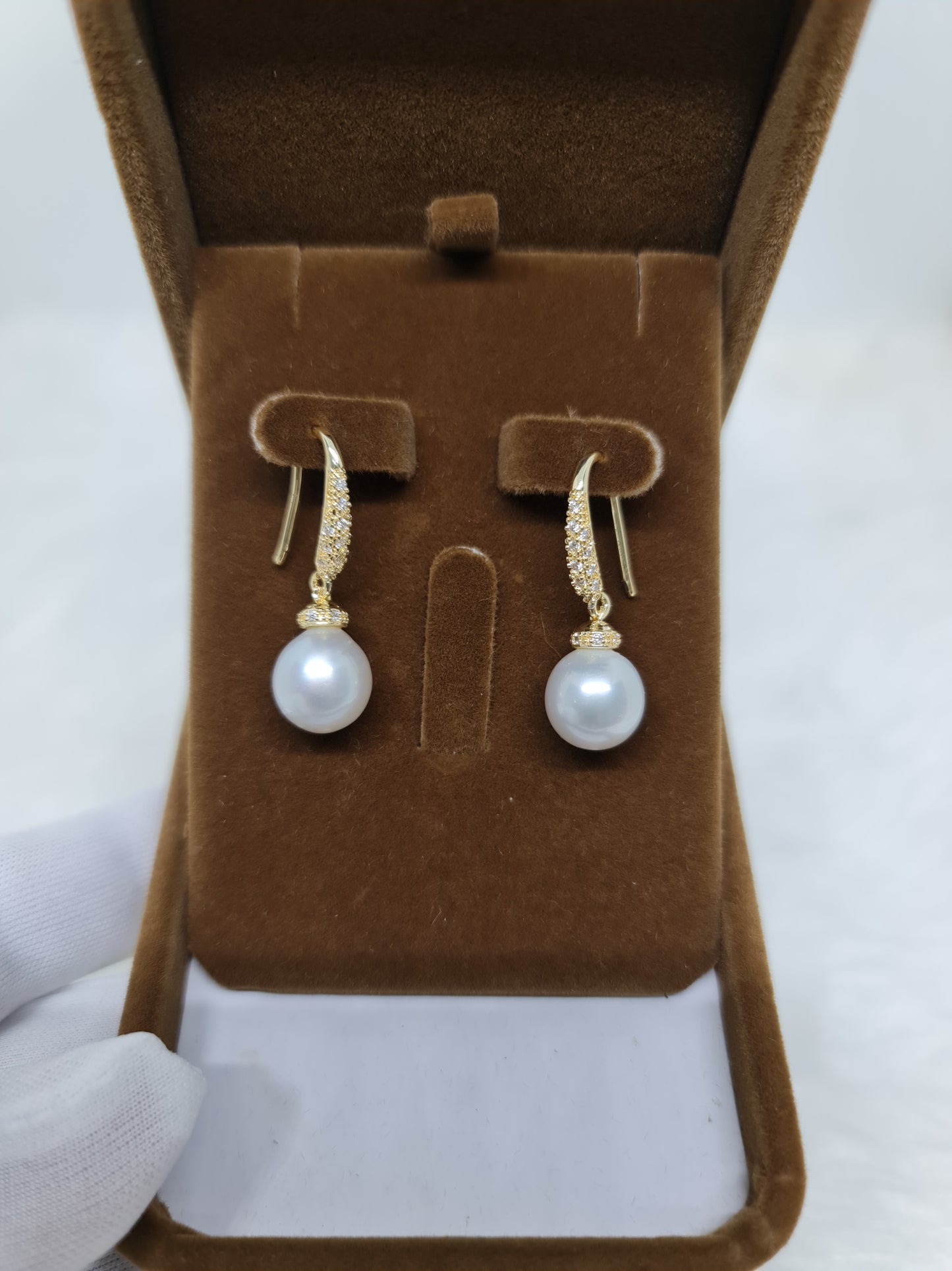 11.5mm Silver White South Sea Pearls Earrings Plated