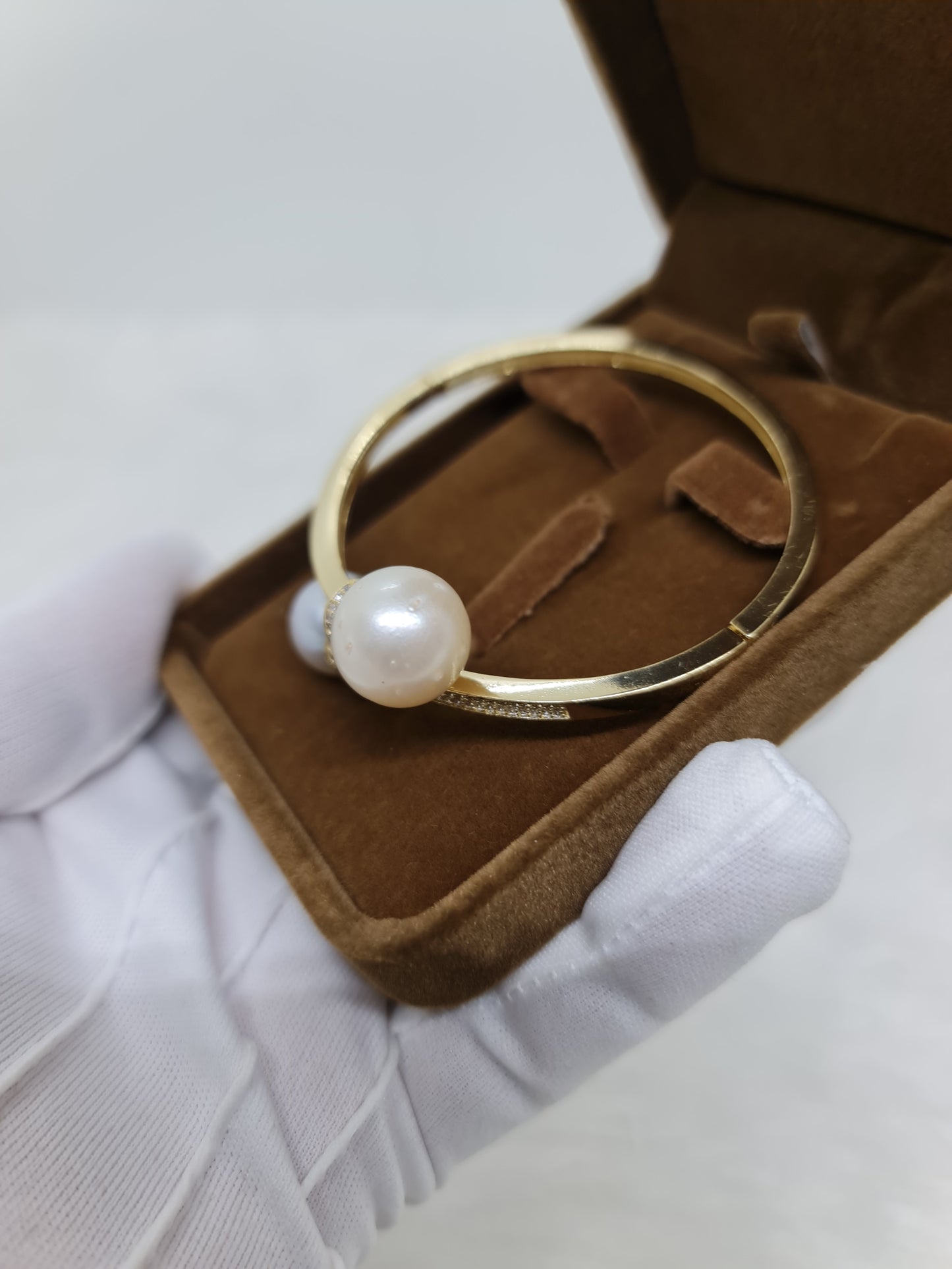 14.8mm - 12.8mm Bluish and Cream South Sea Pearls Bangle Big Pearls