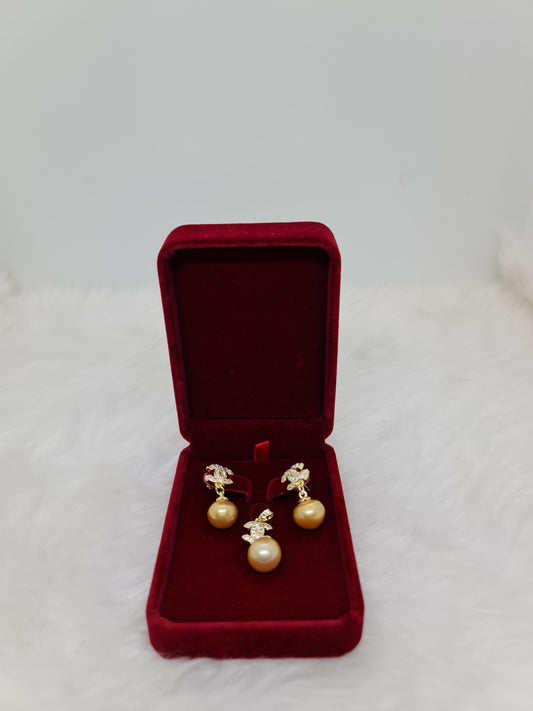 12mm - 12.7mm Golden Champagne South Sea Pearls Set 2in1 Plated