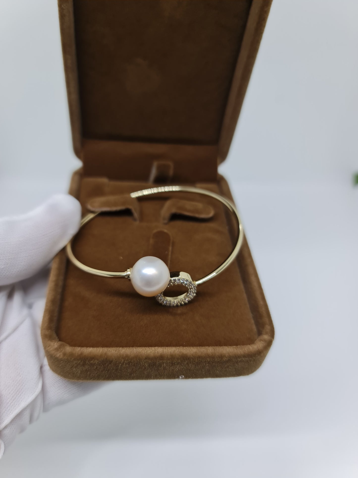 12mm Creamy South Sea Pearls Bangle Plated