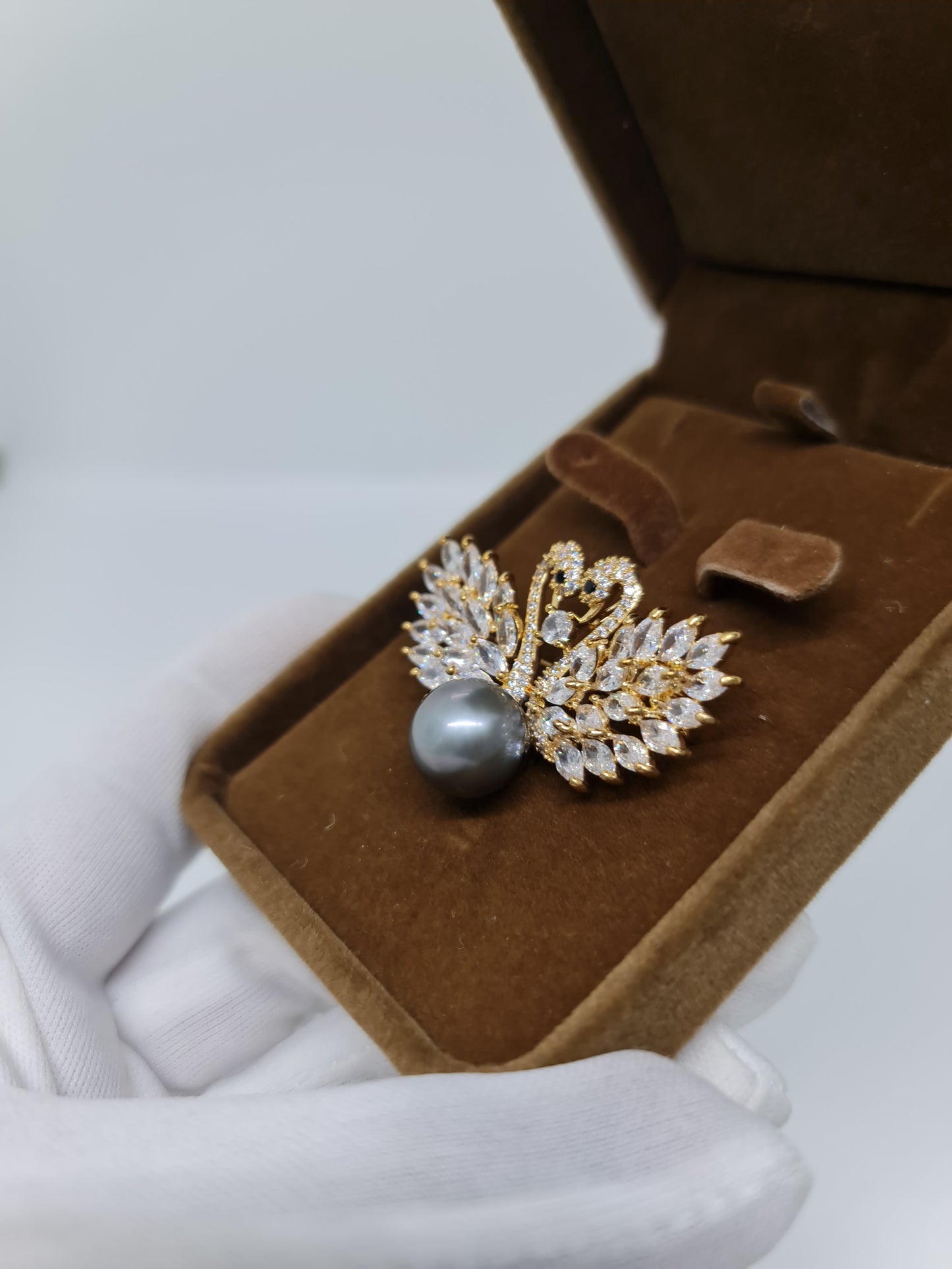 13mm Gray Black South Sea Pearls Brooch Pendant Plated