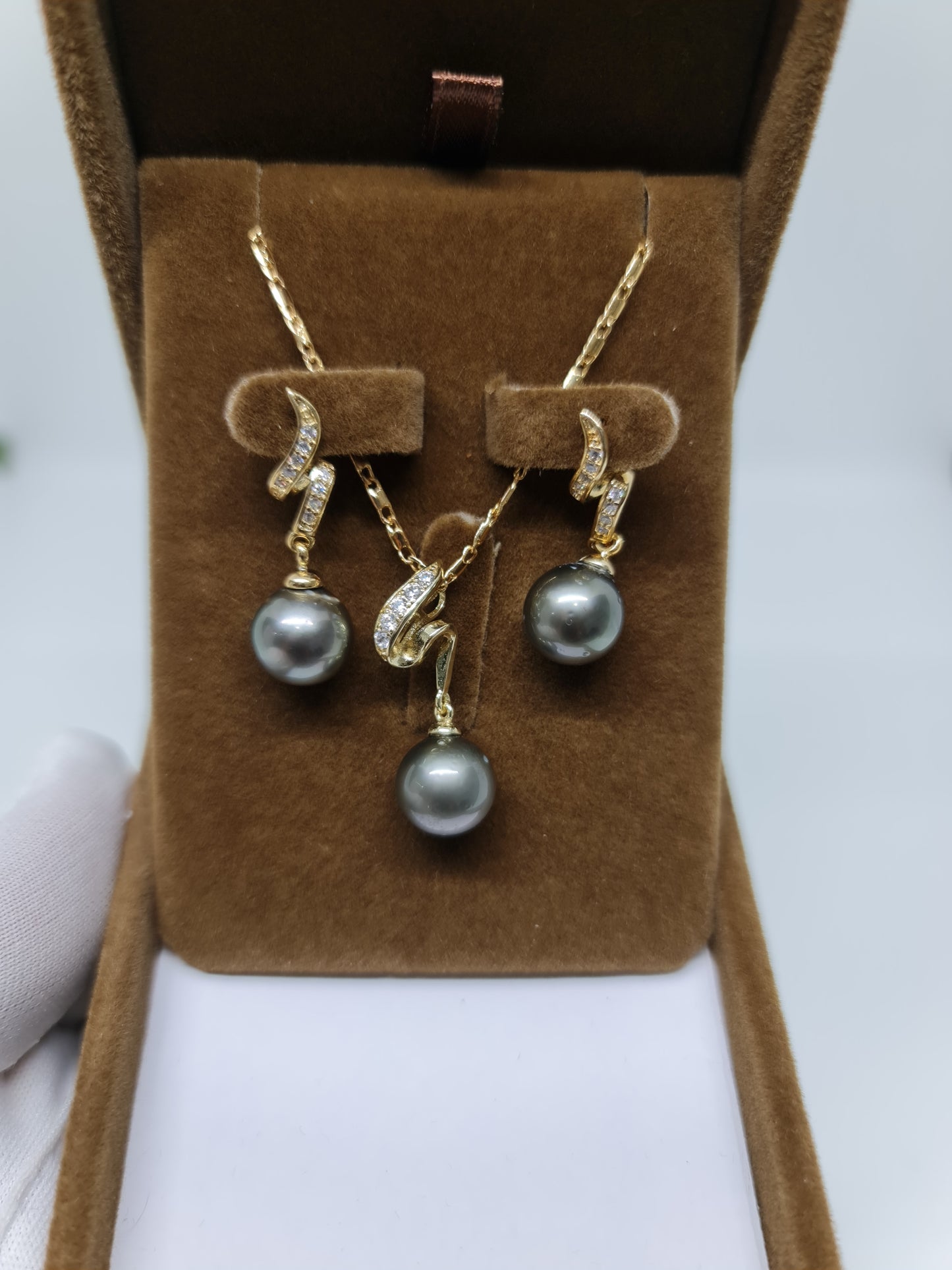 10.5mm Gray South Sea Pearls Set 2in1 Plated