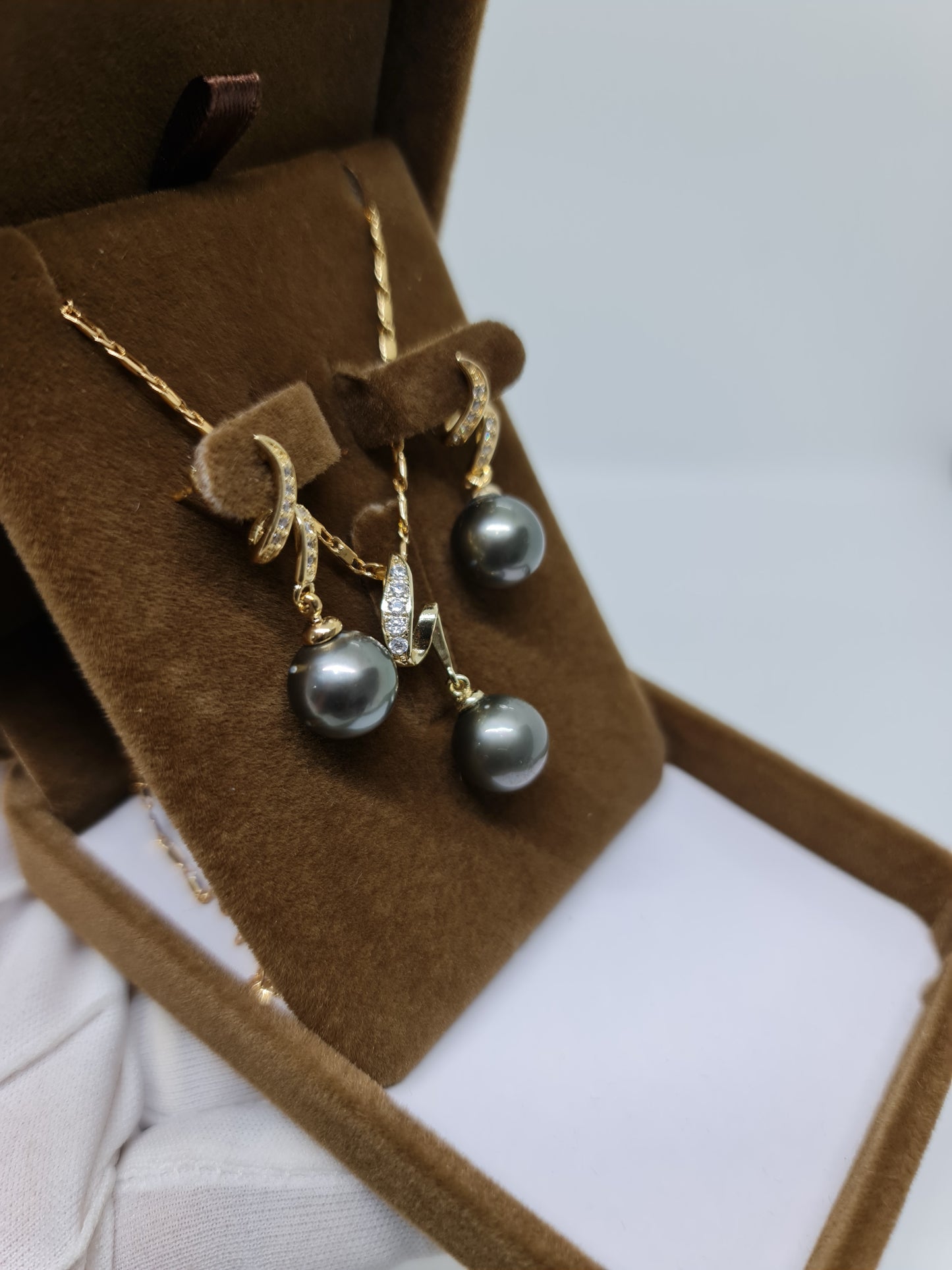 10.5mm Gray South Sea Pearls Set 2in1 Plated