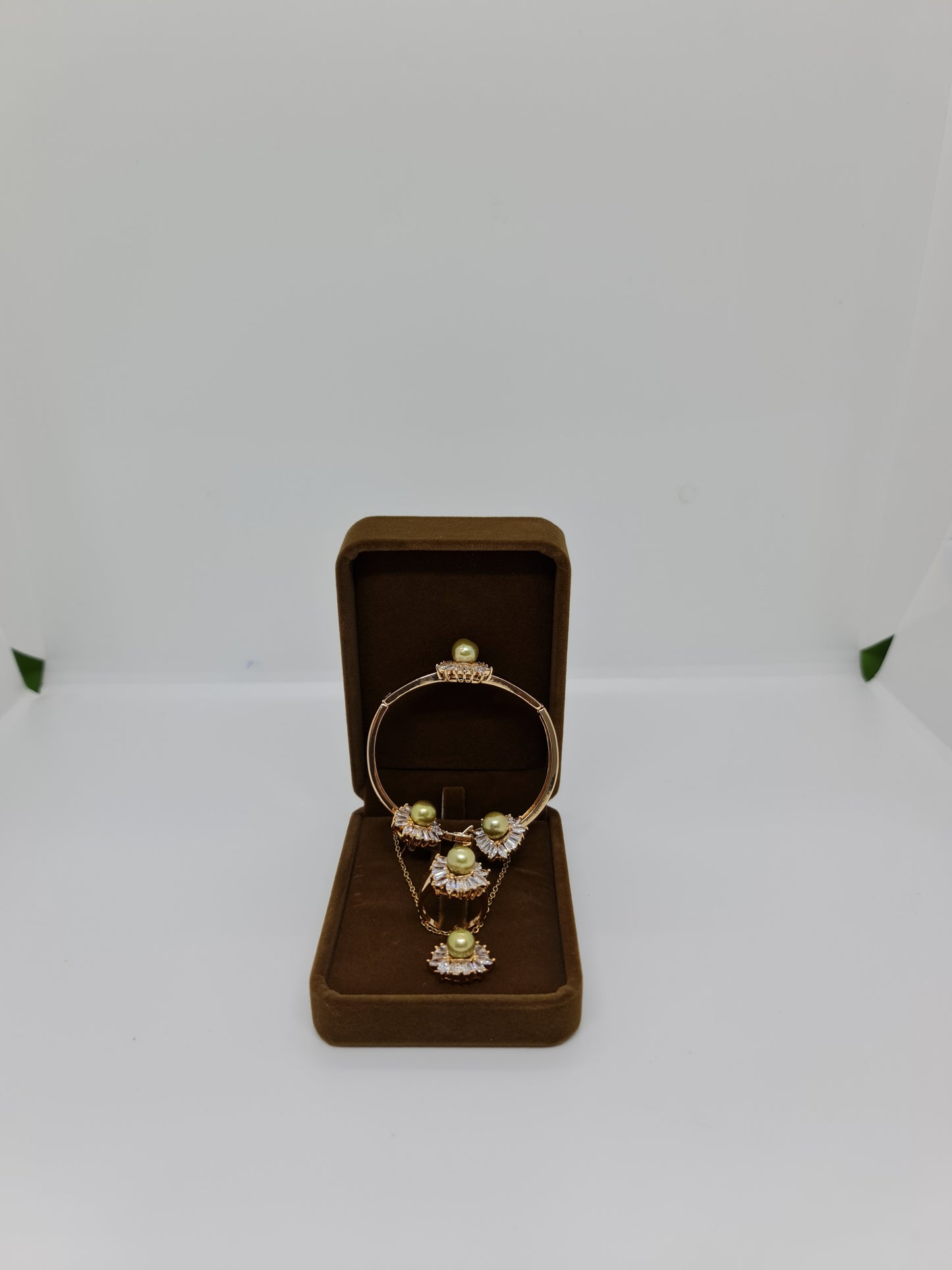 7.8mm - 8.8mm Avocado Green South Sea Pearls Set 4in1 Plated