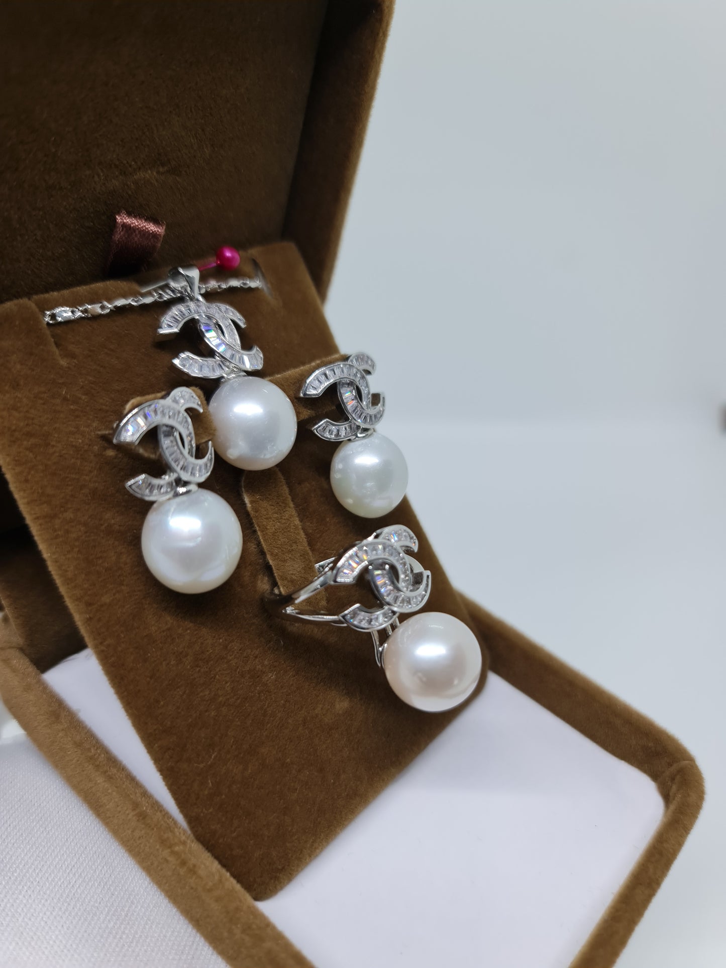 13mm Classic White South Sea Pearls Set Set 3in1 Plated