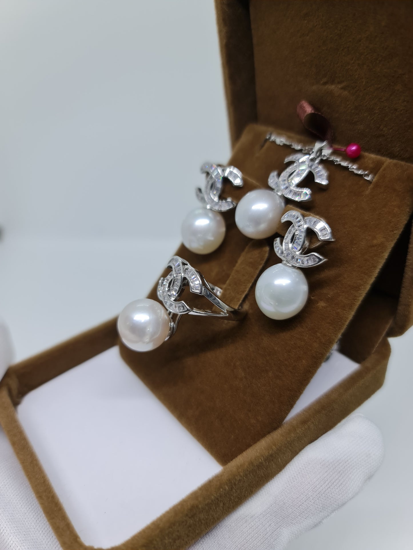 13mm Classic White South Sea Pearls Set Set 3in1 Plated