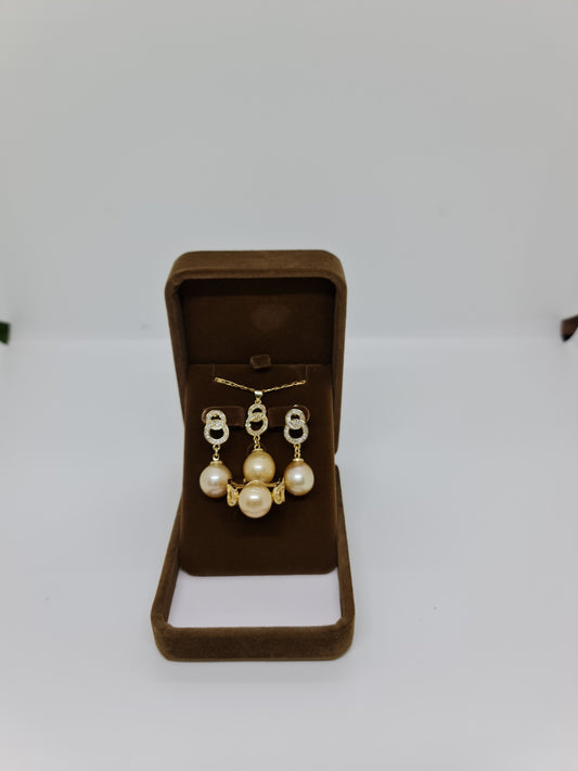 13mm - 13.5mm Champagne South Sea Pearls Set 3in1 Plated