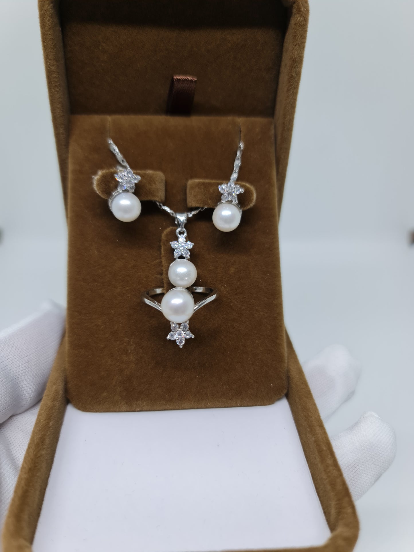 8mm White South Sea Pearls Set 3in1 Plated