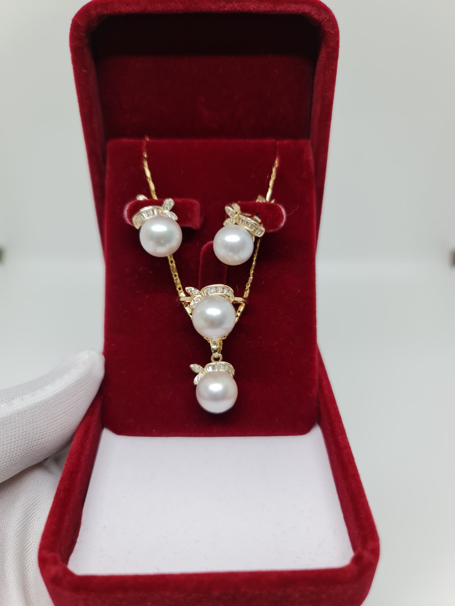 11mm Silver White South Sea Pearls Set 3in1 Plated