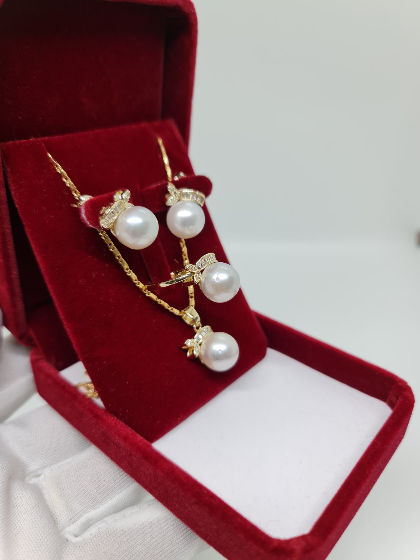 11mm Silver White South Sea Pearls Set 3in1 Plated