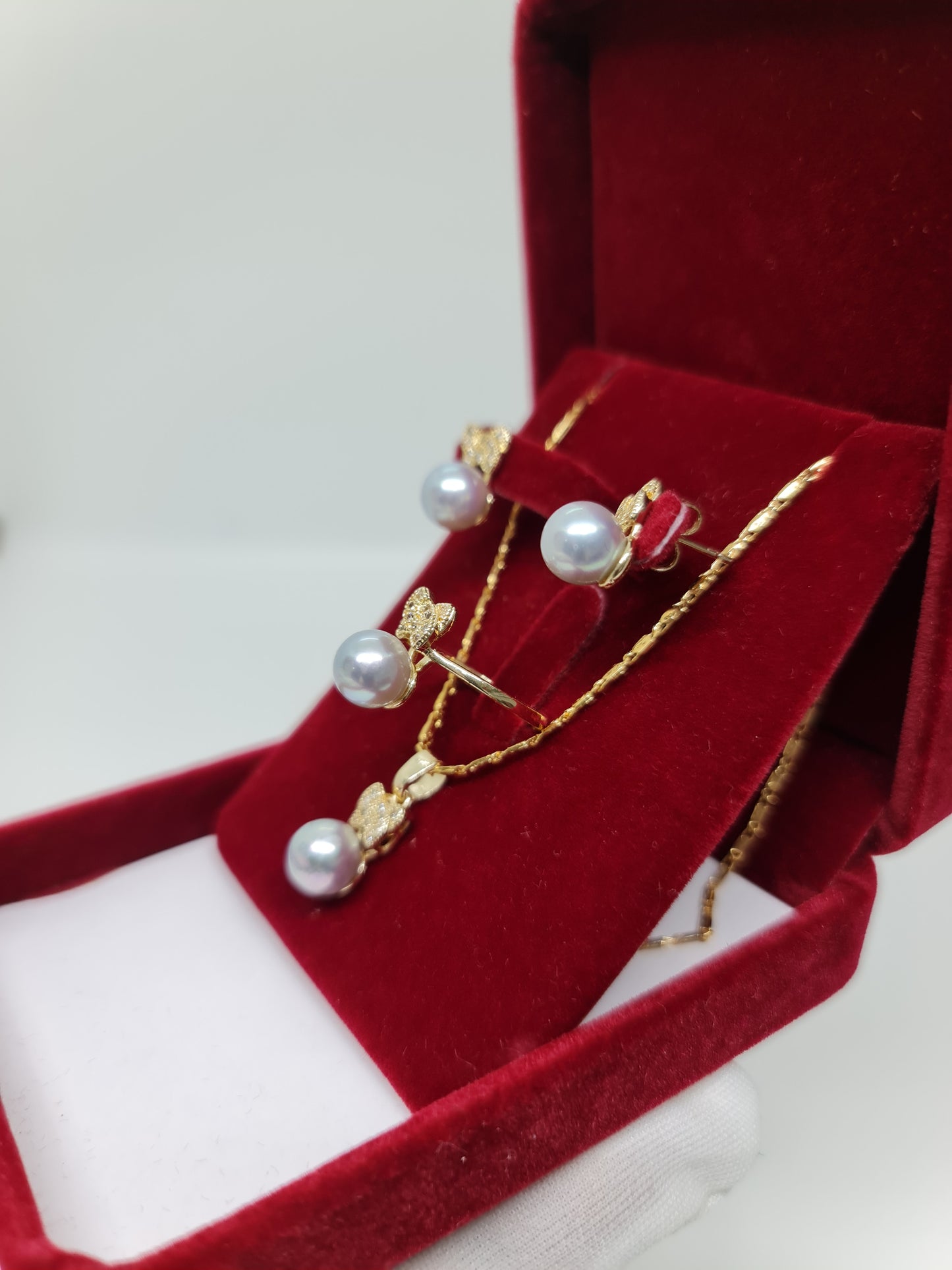 8.3mm Bluish Gray South Sea Pearls Set 3in1 Plated