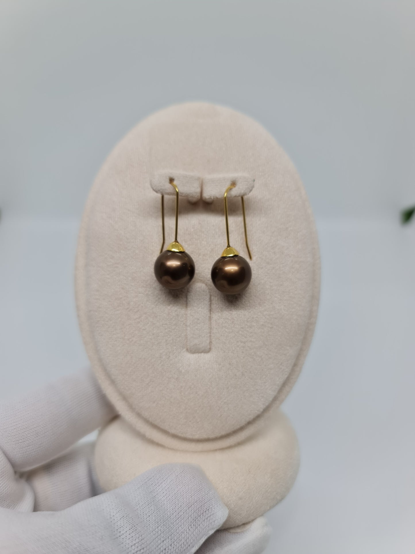 11.7mm Bronze Brown South Sea Pearls Earrings 14K Gold