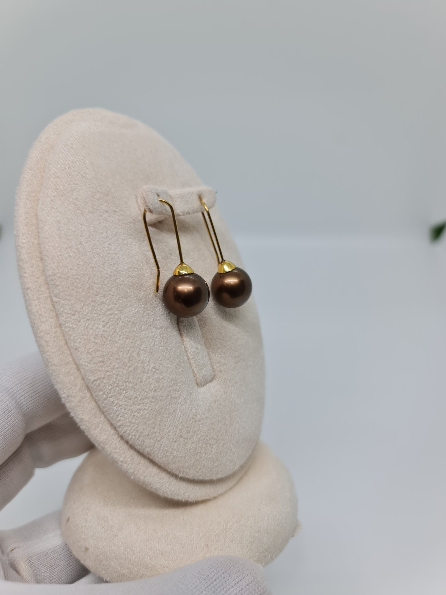 11.7mm Bronze Brown South Sea Pearls Earrings 14K Gold