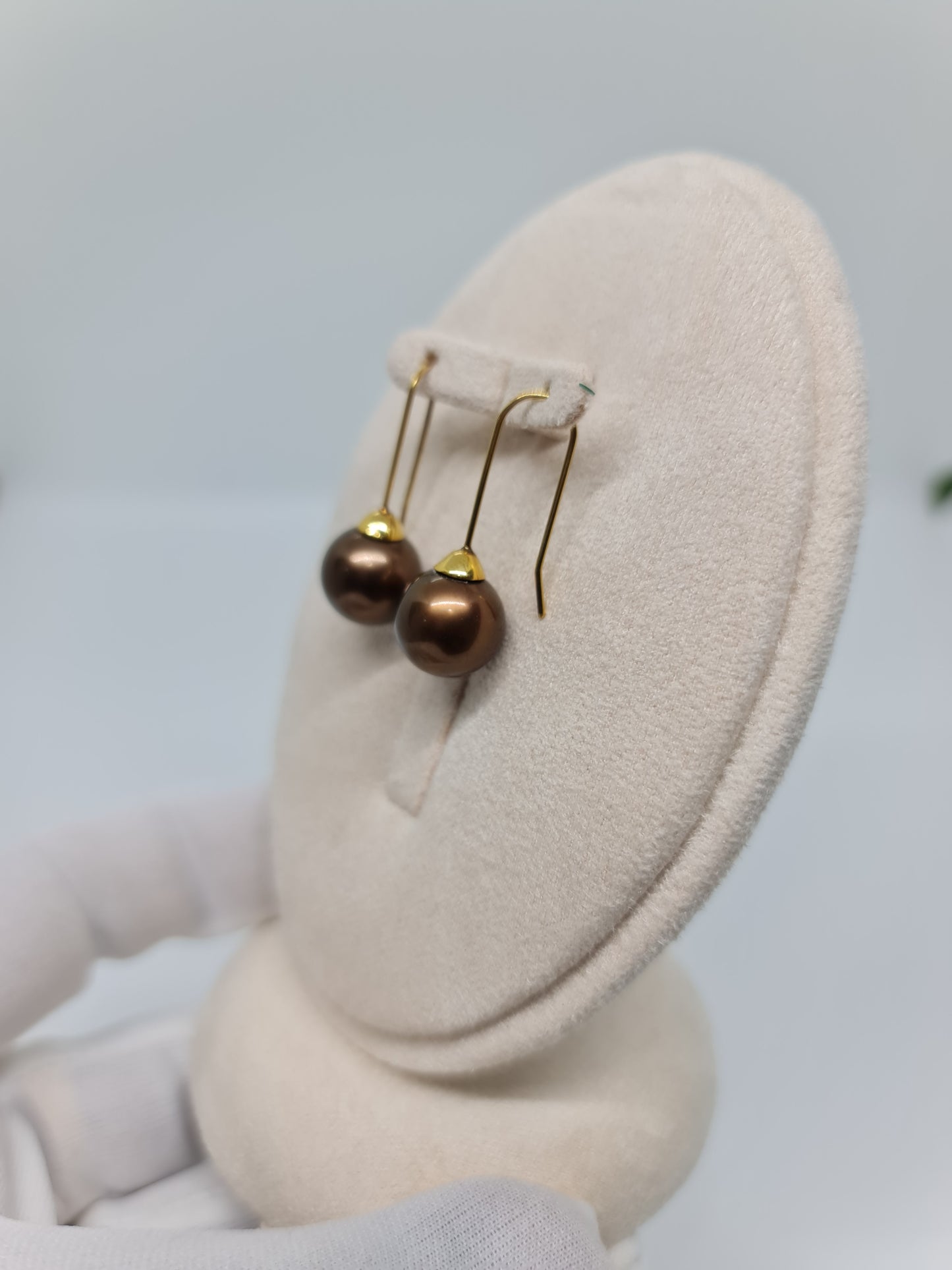 11.7mm Bronze Brown South Sea Pearls Earrings 14K Gold