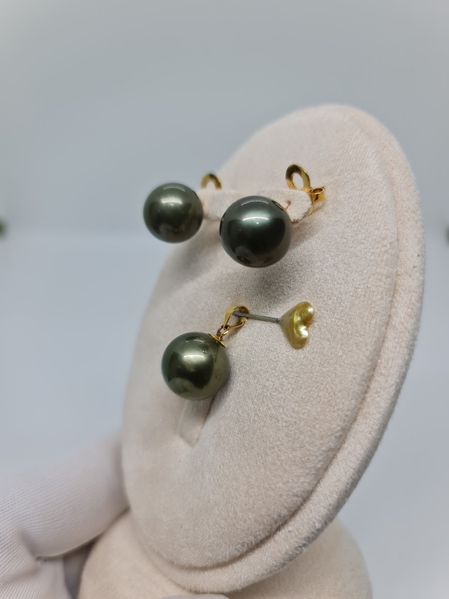 13mm - 13.5mm Authentic Green South Sea Pearls Set 2in1 14K Gold