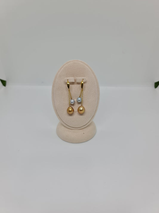 8mm - 11mm Deep Golden & Bluish South Sea Pearls Earrings 14K & 18K Gold