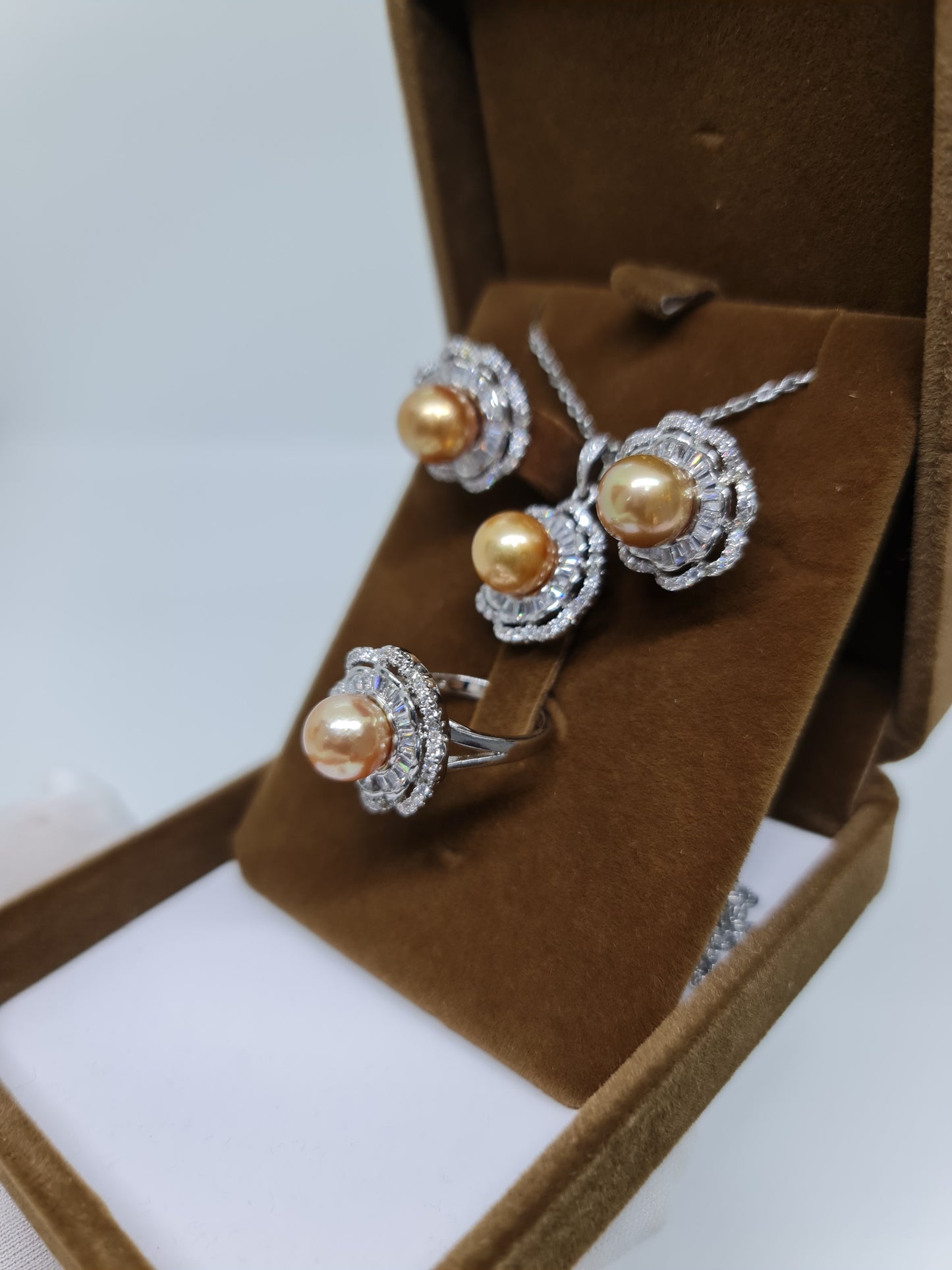 8.8mm - 9.5mm Golden South Sea Pearls Set 3in1 Plated