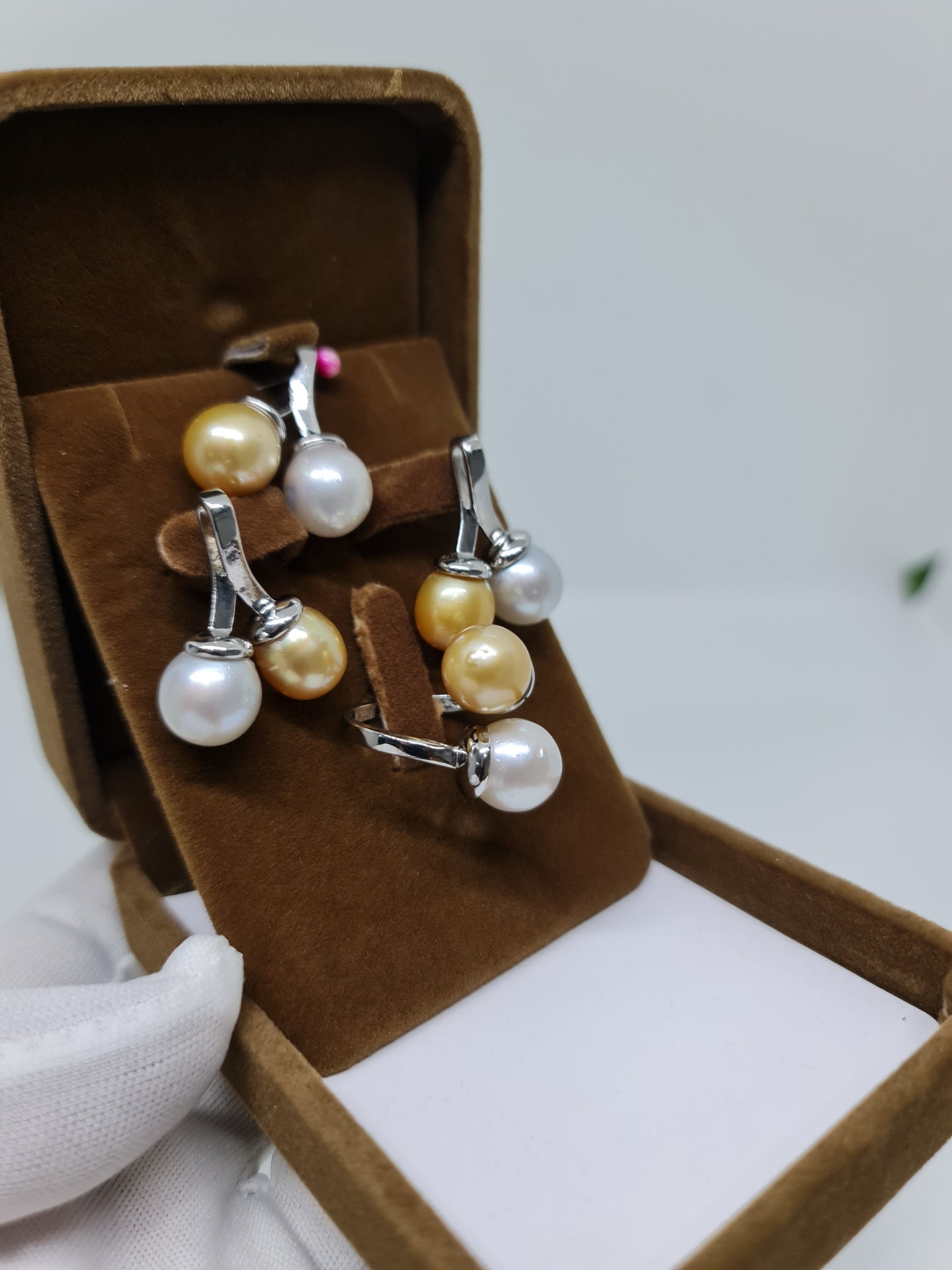 10.5mm - 11.5mm Champagne & Silver South Sea Pearls in Plated Setting