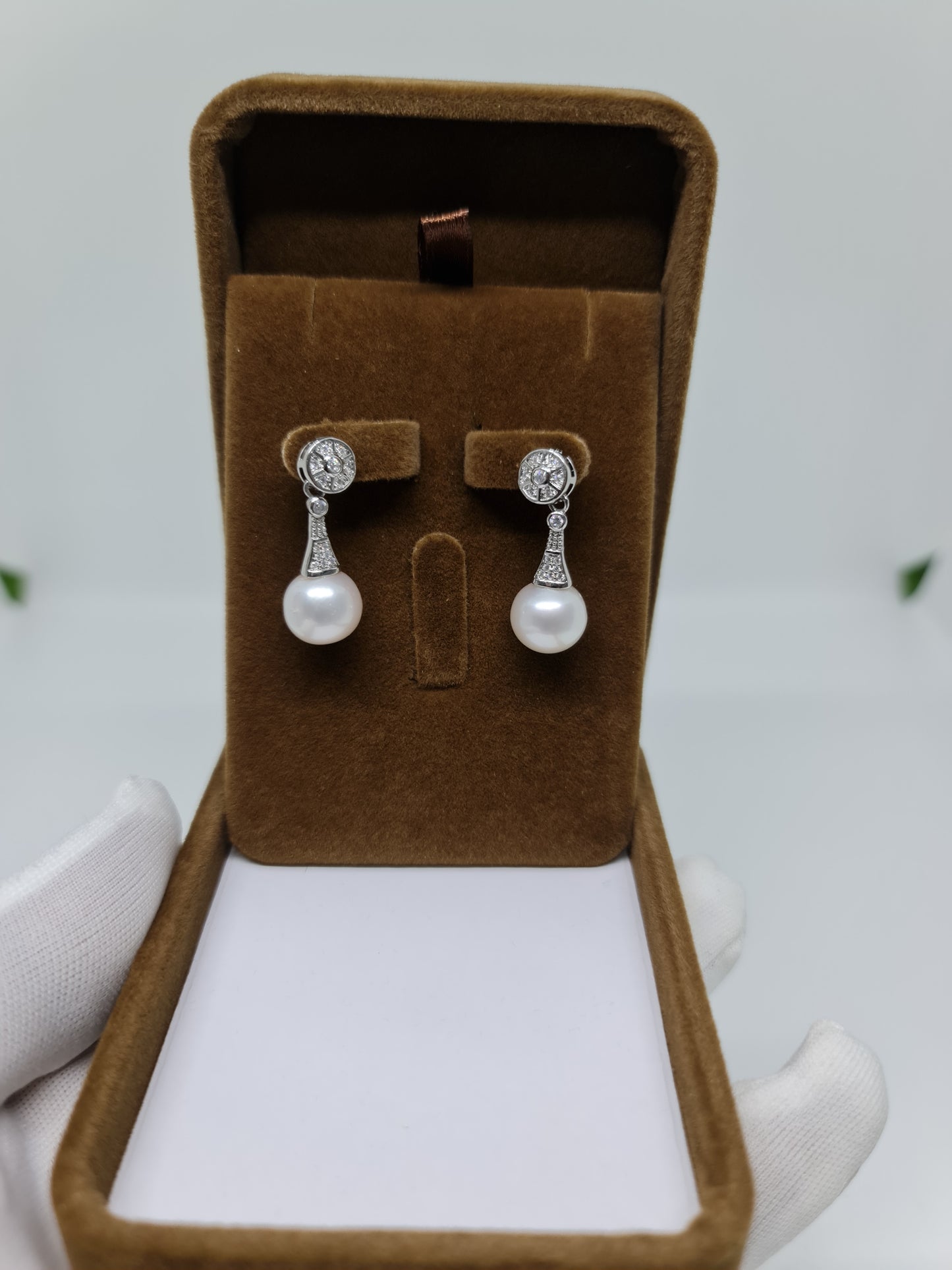 11mm White South Sea Pearls Earrings Plated Settings