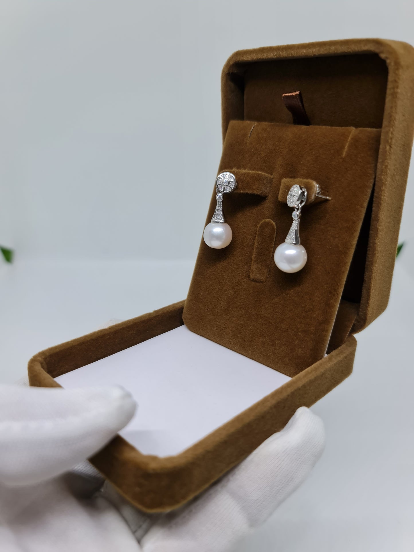 11mm White South Sea Pearls Earrings Plated Settings