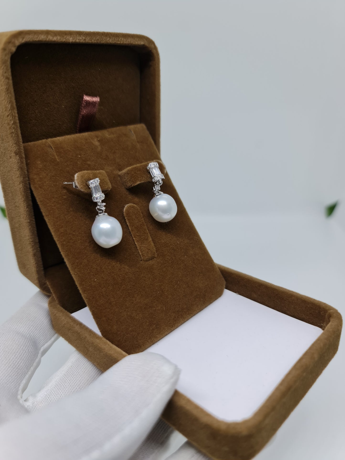 11mm - 11.5mm Silver White South Sea Pearls Earrings Plated Settings