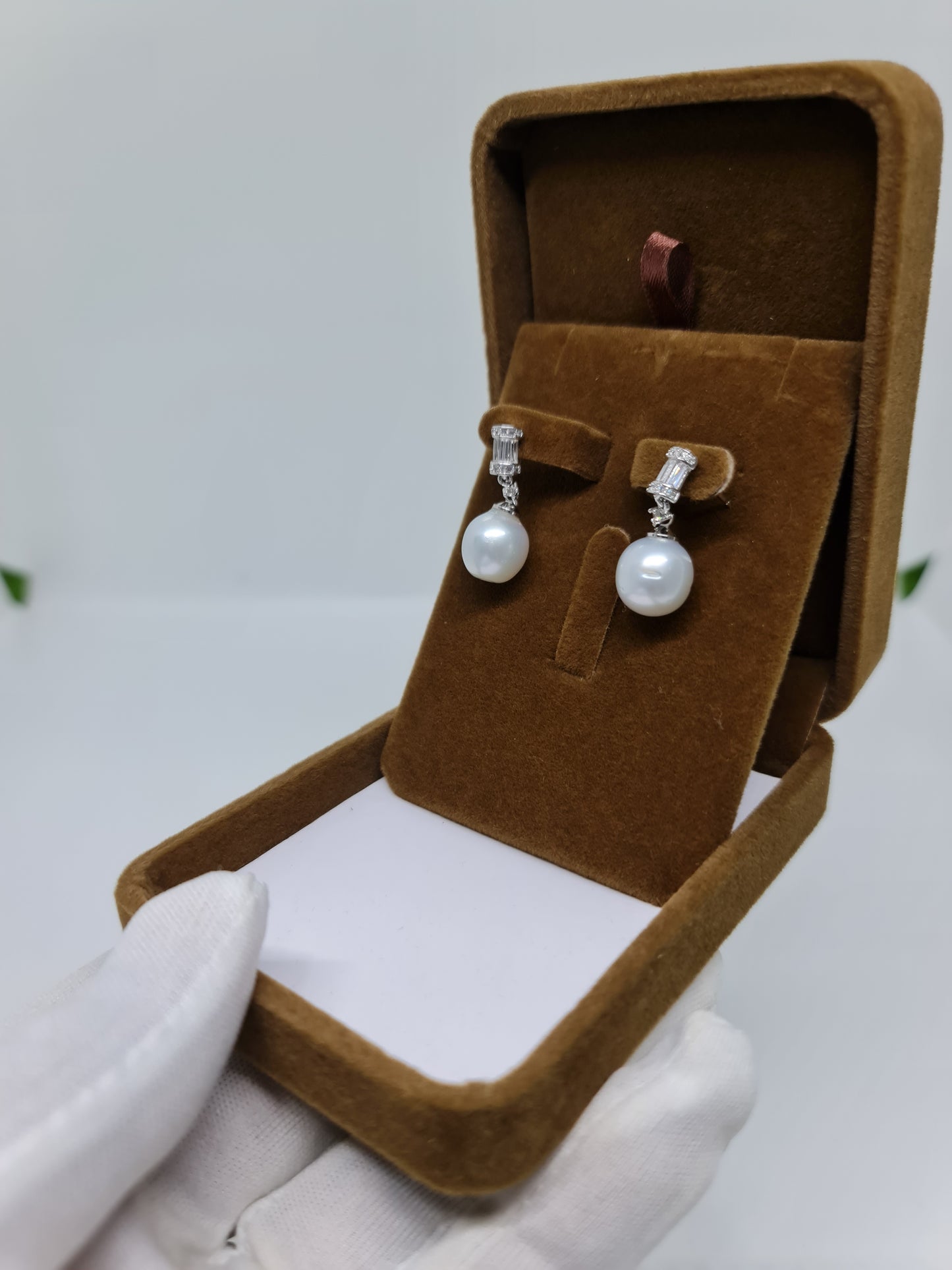 11mm - 11.5mm Silver White South Sea Pearls Earrings Plated Settings