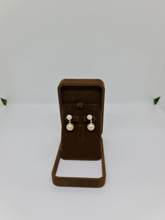 8mm - 11.6mm Champagne & White South Sea Pearls Earrings Plated Settings