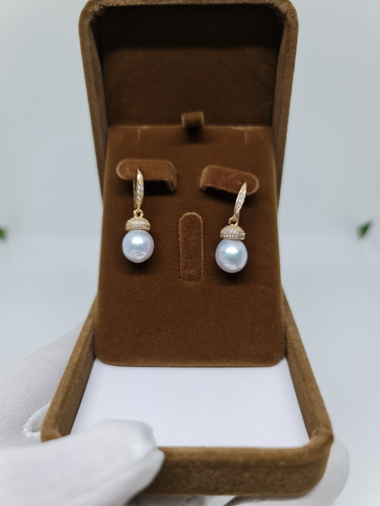 10.5mm Silver White South Sea Pearls Earrings Plated Settings