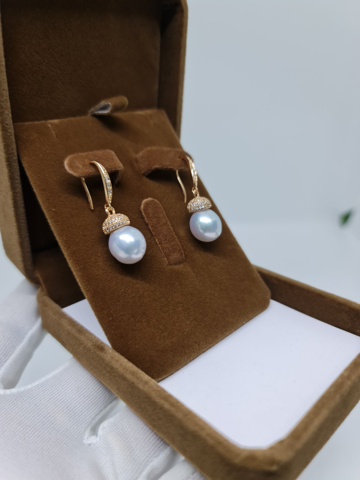 10.5mm Silver White South Sea Pearls Earrings Plated Settings