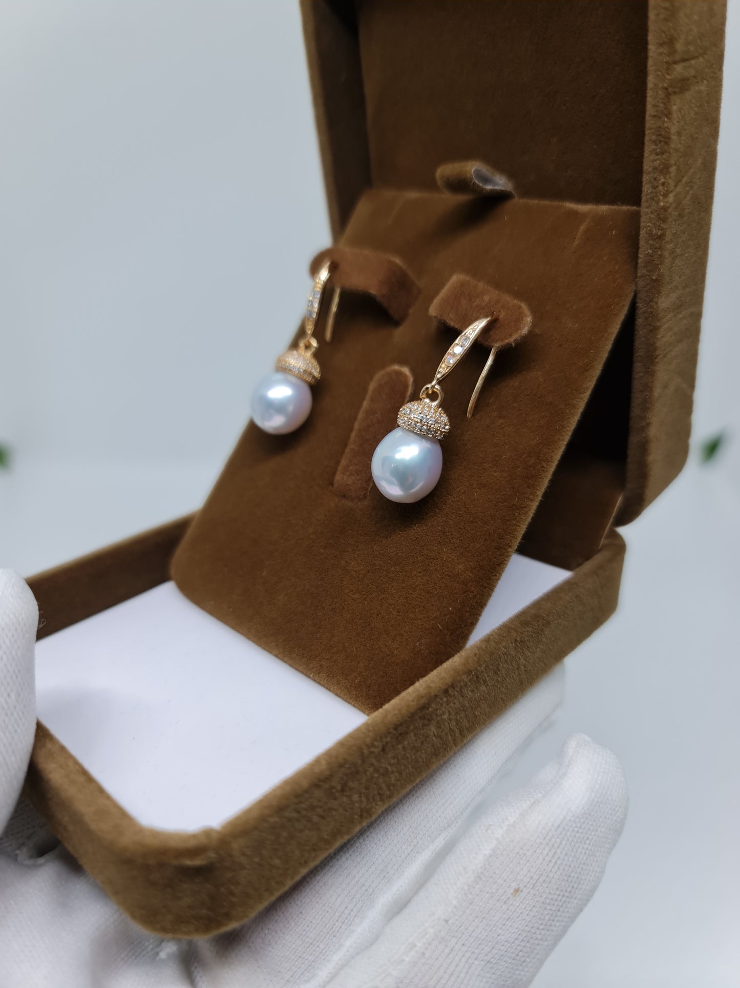 10.5mm Silver White South Sea Pearls Earrings Plated Settings