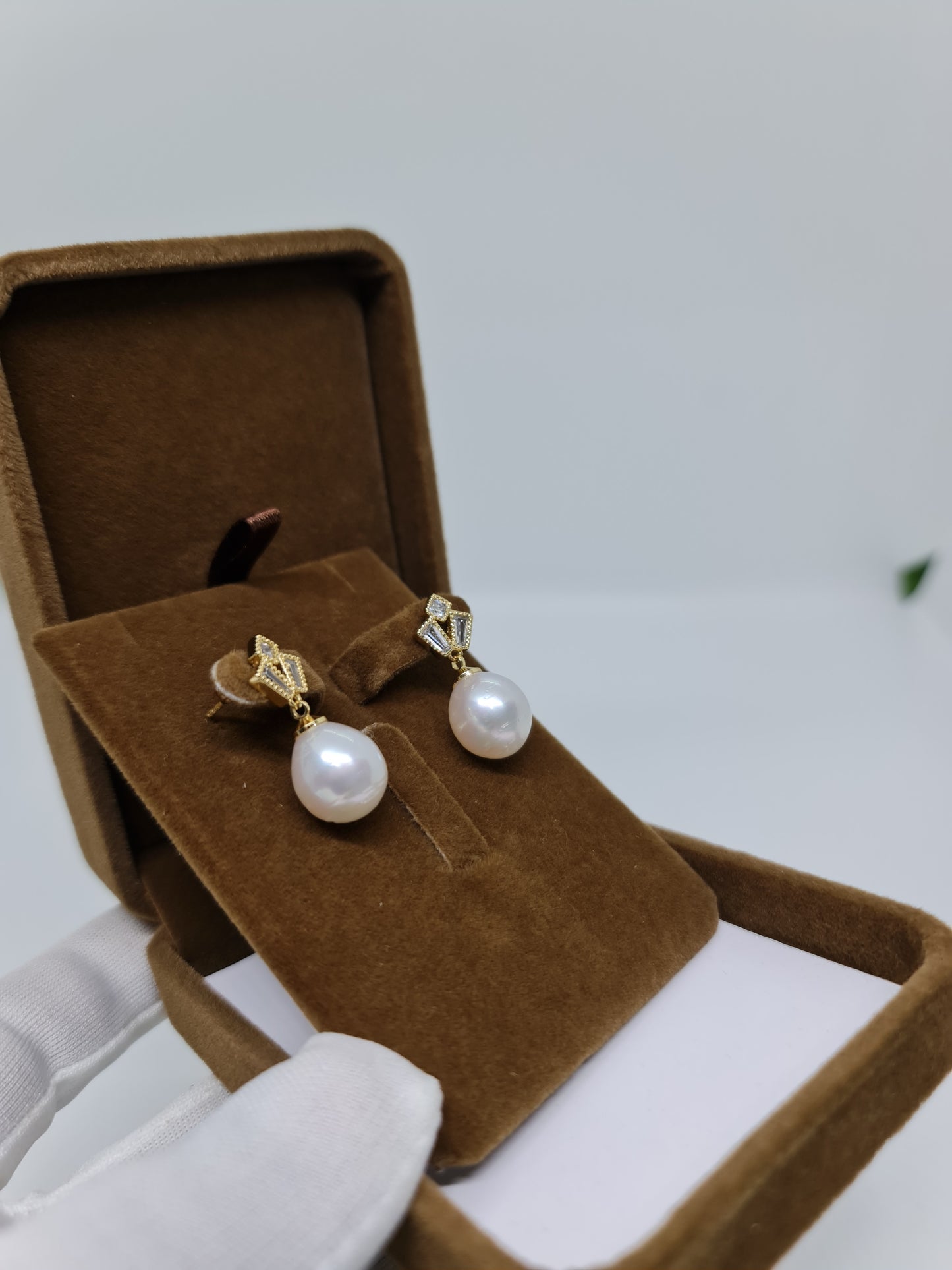 12mm Pinkish White South Sea Pearls Earrings Plated Settings