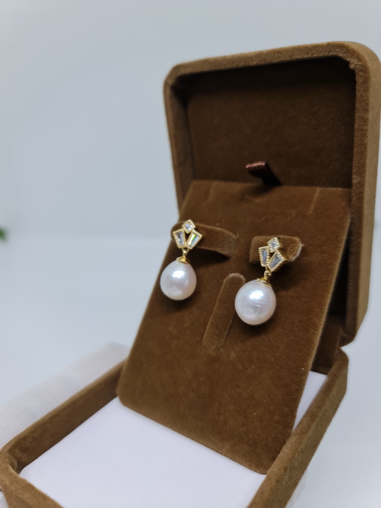 12mm Pinkish White South Sea Pearls Earrings Plated Settings