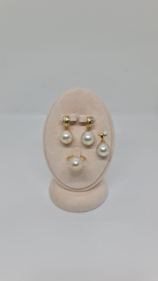 13.7mm to 14.2mm Light Champagne South Sea Pearls Set 3in1 14K & 18K Gold Settings