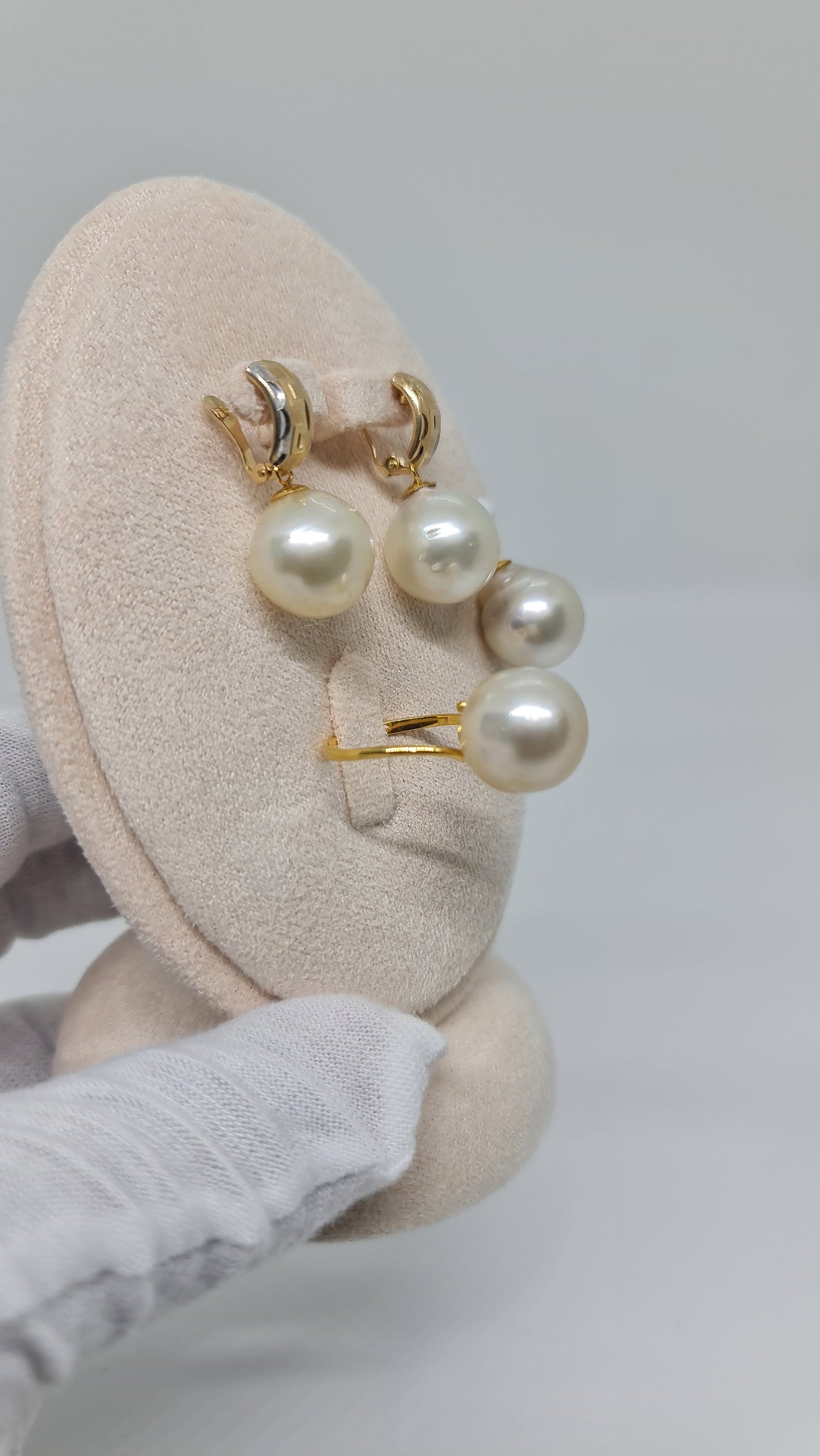 13.7mm to 14.2mm Light Champagne South Sea Pearls Set 3in1 14K & 18K Gold Settings