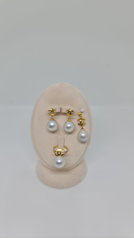 13mm to 13.6mm Silver White South Sea Pearls Set 3in1 14K Gold Settings_Special Design