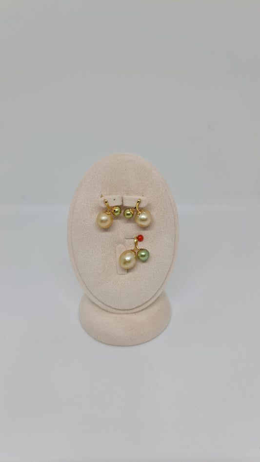 6.7mm to 11.5mm Avocado & Champagne South Sea Pearls Set 2in1 14K Gold Settings