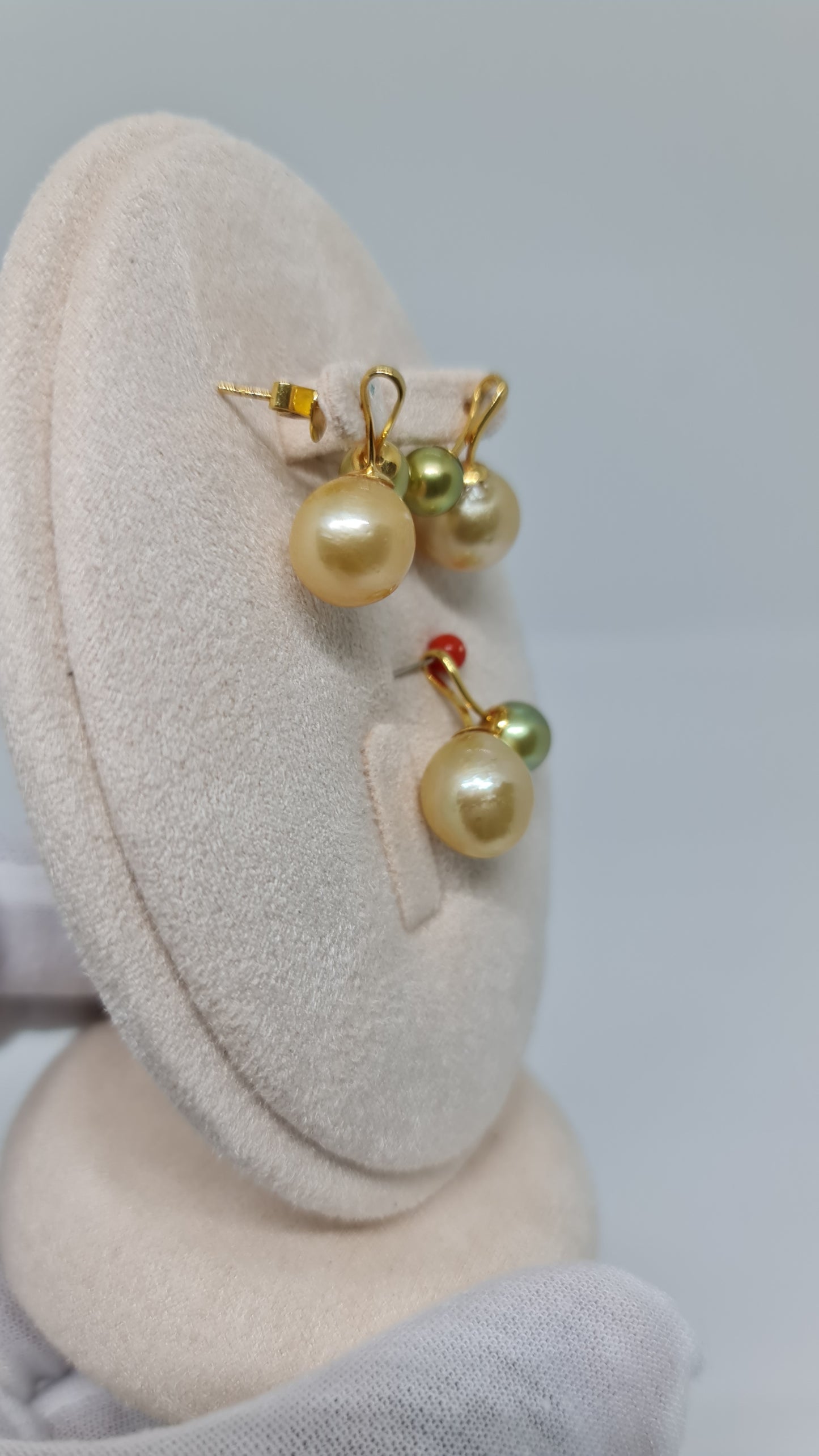 6.7mm to 11.5mm Authentic Avocado & Champagne South Sea Pearls Set 14K Gold