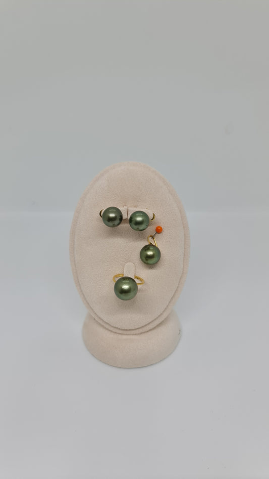 12mm to 13.7mm Pistachio Green South Sea Pearls Set 3in1 14K Gold Settings