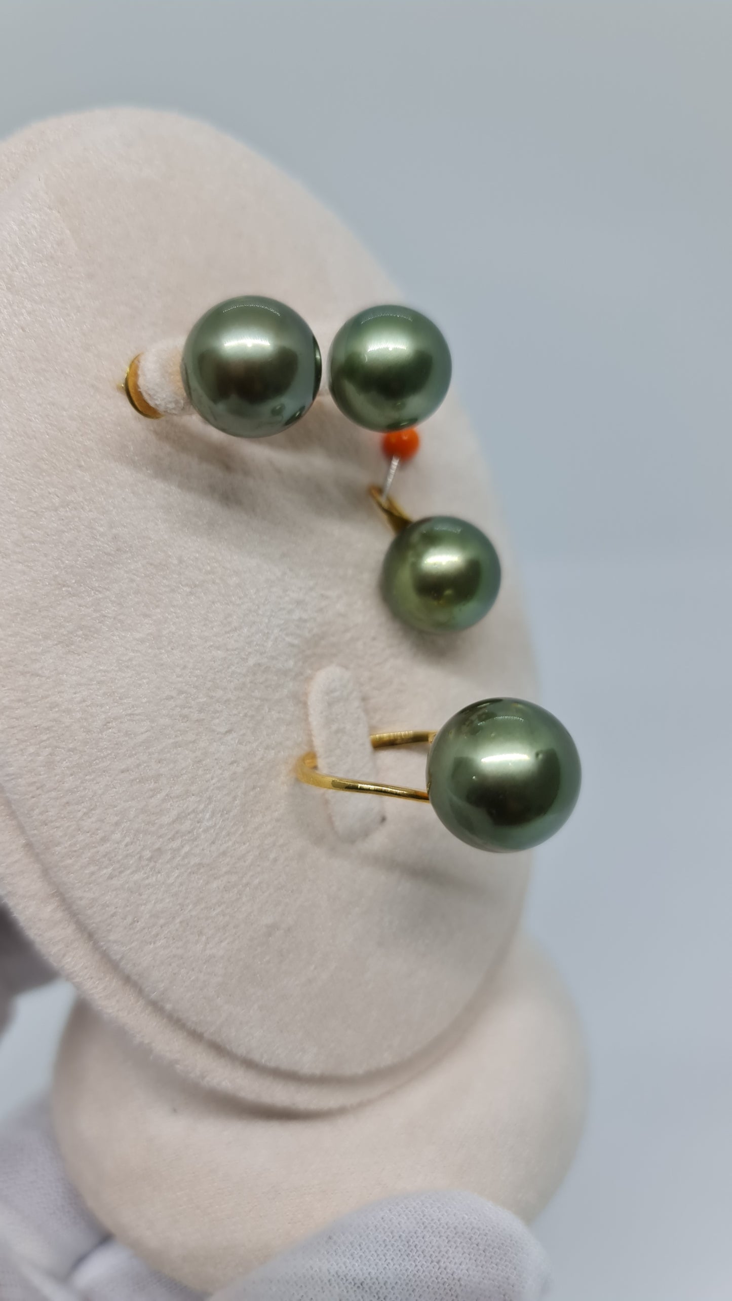 12mm to 13.7mm Authentic Pistachio Green South Sea Pearls Set in 14K Gold