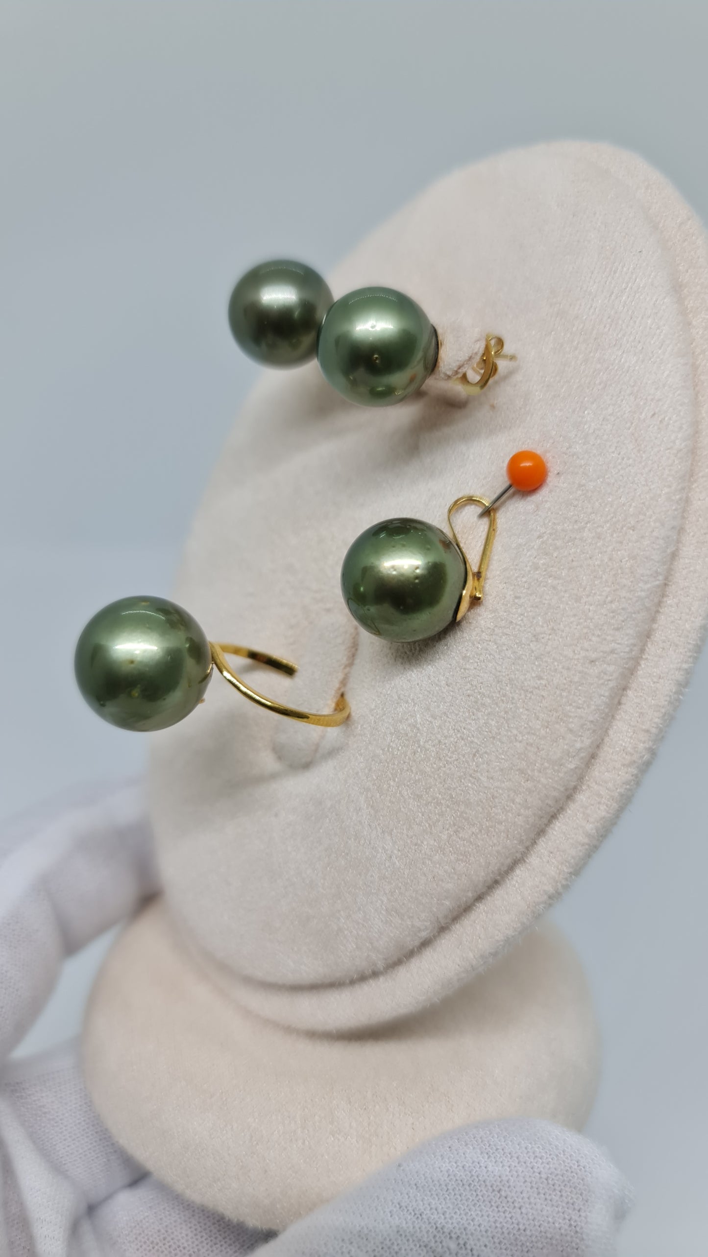 12mm to 13.7mm Authentic Pistachio Green South Sea Pearls Set in 14K Gold