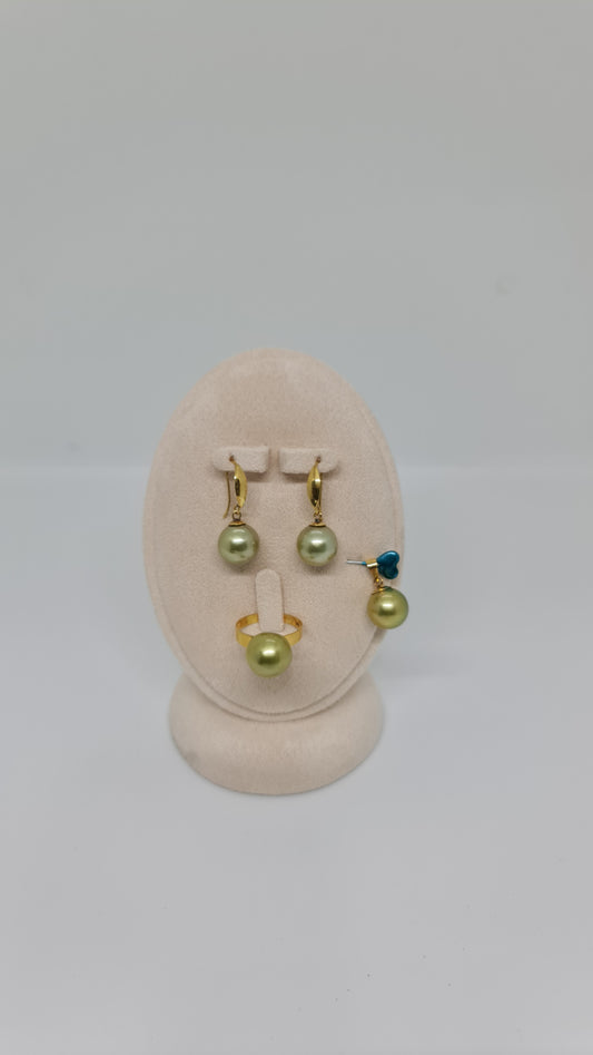 11.8mm to 12.2mm Avocado Green South Sea Pearls Set 3in1 14K Gold Settings