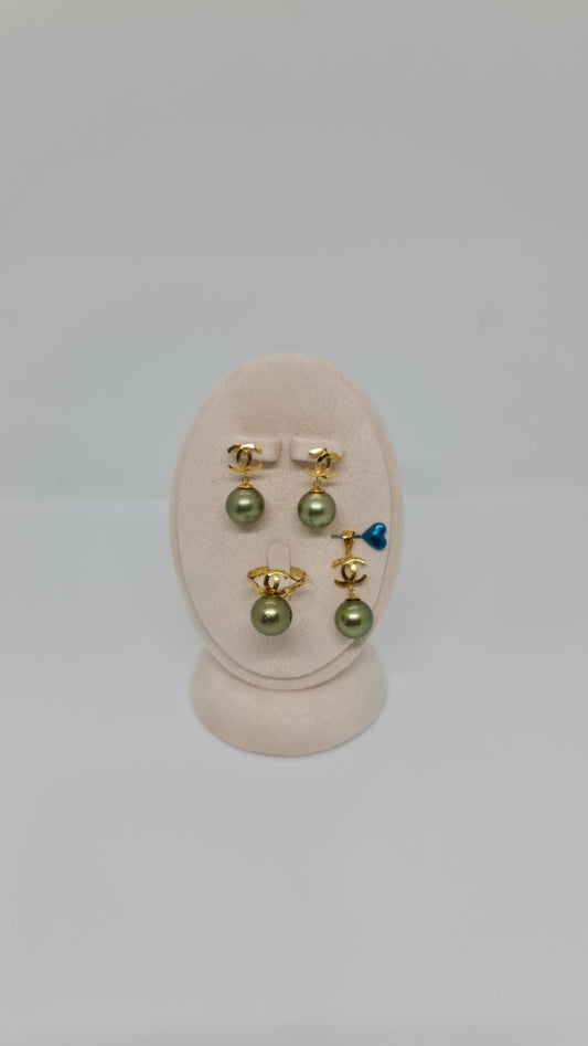 12.2mm to 12.5mm Pistachio Green South Sea Pearls Set 14K Gold Settings_Special Design